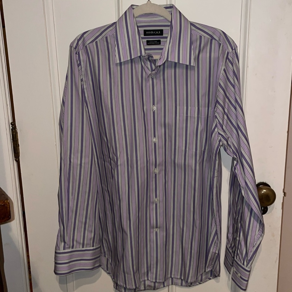 Vintage Hörst Düsseldorf Easy-Care Purple Striped Button Up Dress Shirt